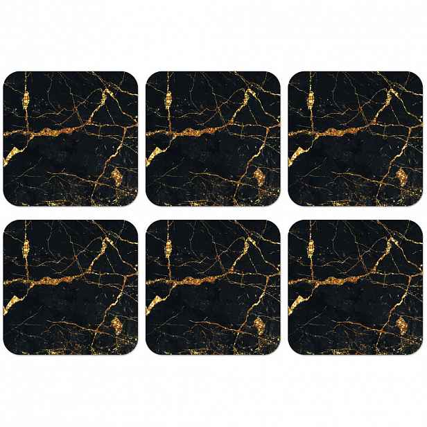 MuchoWow SADA 6 PODTÁCKŮ POD SKLENIČKY Zlatá - Mramor - Třpytky - Luxusní 10x10 cm