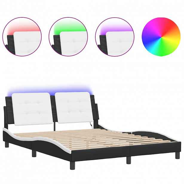 vidaXL Rám postele s LED bez matrace Zadar černý a bílý 160x200 cm