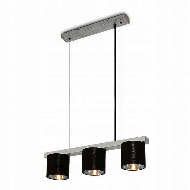Závěsná lampa 3xE14 Černá Dřevo Látka 110 cm Nad stůl Ostrov Obývací pokoj