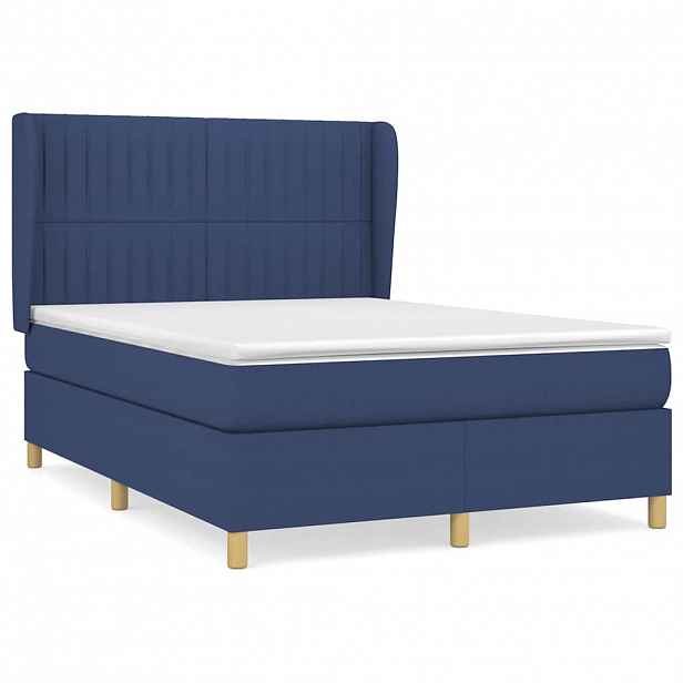 vidaXL Box spring postel s matrací modrá 140x190 cm textil