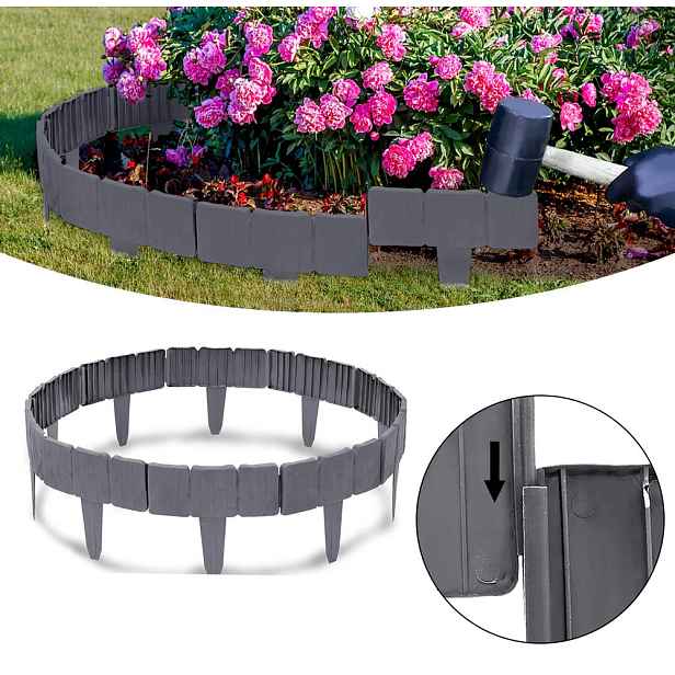 Garden King Zahradní plastový obrubník s imitací kamene 10 ks, 25 x 23 x 13 cm