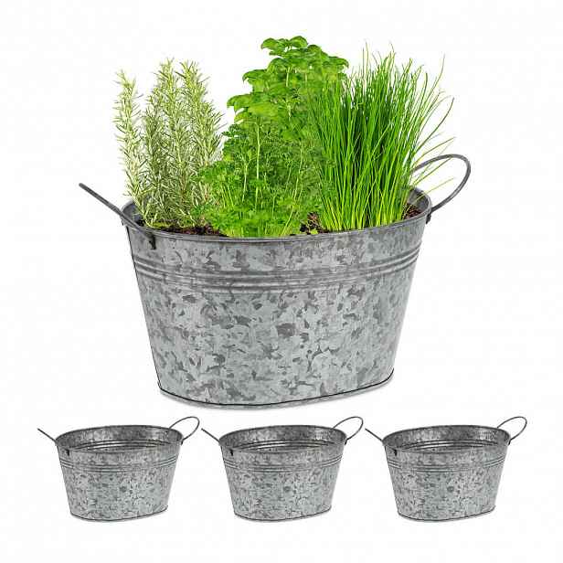 Relaxdays KVĚTINÁČ Stříbrný 4dílný-set pozinkované železo 15,5 cm