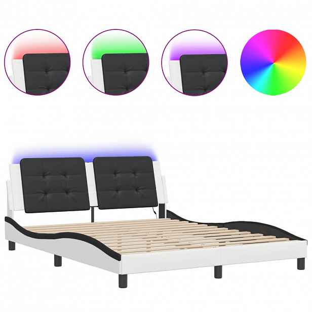 vidaXL Rám postele s LED bez matrace Zadar bílý a černý 160x200 cm
