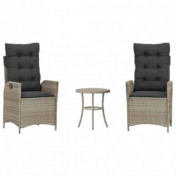 vidaXL 3dílný bistro set s poduškami světle šedý polyratan