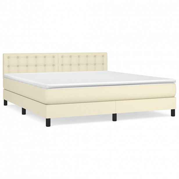 vidaXL Box spring postel s matrací krémová 160x200 cm umělá kůže