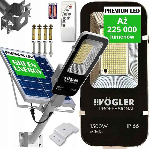 Solární Lampa Vogler 1500W S Senzorem Soumraku A Pohybu Ovladač