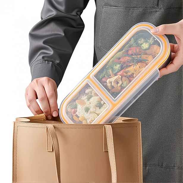 TEMU Nerezový box na svačinu se 2/3 přihrádkami, dělený box na potraviny s výklopným víkem, 304 Heavy-Duty, organizér do lednice, obědový box, box na