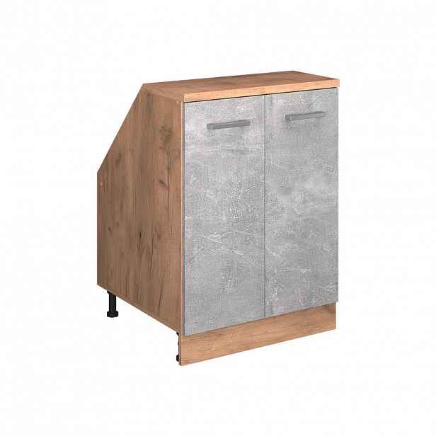 Vicco KUCHYŇSKÁ SKŘÍŇKA POD ŠIKMOU STŘECHU R-Line Beton 60 cm se 2 dveřmi, korpus skříně hloubka 60 cm