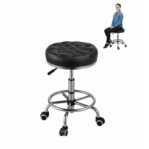 Barová Židle Barový Otočný HX153 Kosmetická kadeřnická stolička černá 60 cm