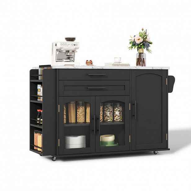 OKWISH KUCHYŇSKÝ ostrůvek 120/45(70)/90 cm černý z MDF s výklopnou deskou a úložným prostorem