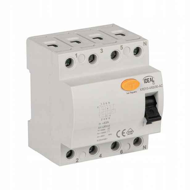 Proudový spínač KRD10 4P 63A 30mA Ac IP20 Ideal