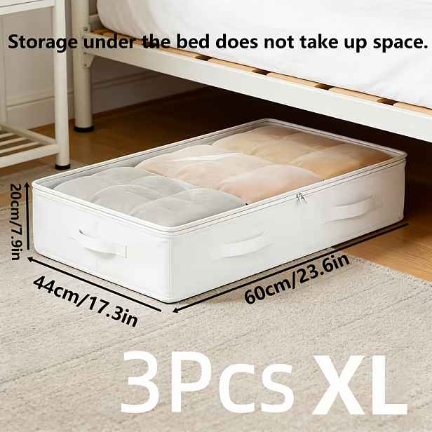 TEMU 3ks Zesílené bílé úložné boxy pod postel | Skládací a víceúčelové, vhodné pro přikrývky, šaty, deky, polštáře, oblečení | Materiál z netkané