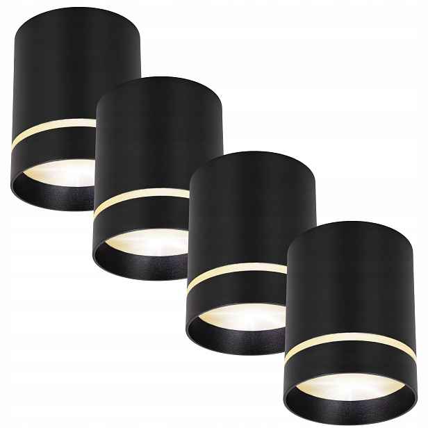 Led nástěnné svítidlo Halogenový spot Tuba GU10 stropní Černé kulaté x4
