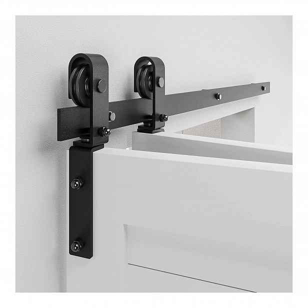 Kování pro posuvné dveře bifold komplet 92 cm, černá pojízdná kolejnice