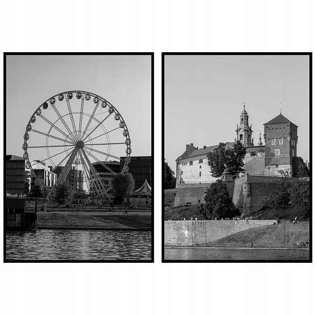 Krakov město architektura černobílé plakáty Wawel diptych 2ks 70x100cm