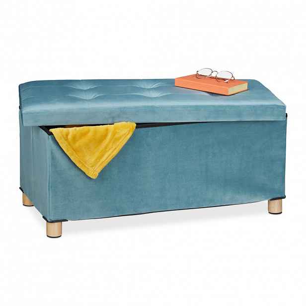 Relaxdays LAVICE Tyrkysová sametová skládací s úložným prostorem 76 cm