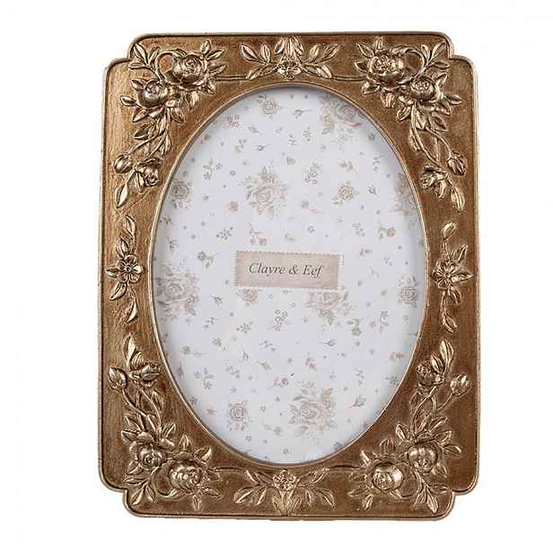 Zlatý antik fotorámeček s růžičkami - 14*2*19 cm / 10*15 cm Clayre & Eef