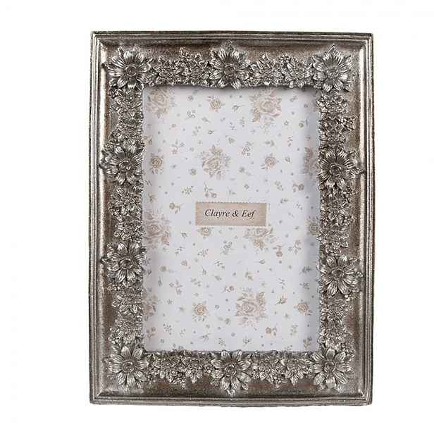 Stříbrný antik fotorámeček s kytičkami - 15*2*20 cm / 10*15 cm Clayre & Eef