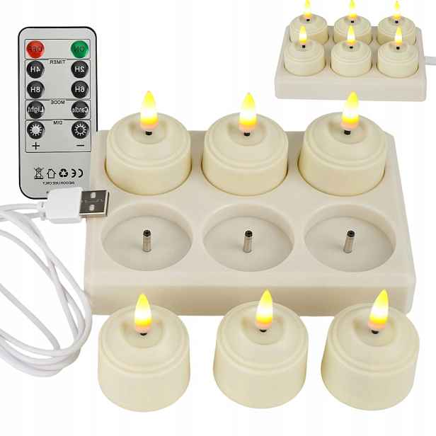 6 Ks Svíčka Sada Led Svíček Efekt Plamene Přírodní Vosk Usb S Dálkovým Ovládáním