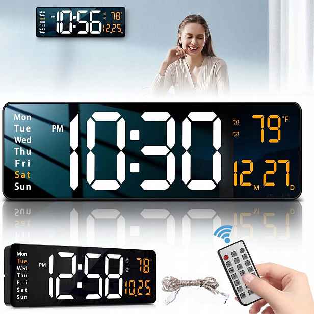 Budík Nástěnné Hodiny Velké Elektronické Stojící Na Zeď Teplota Usb