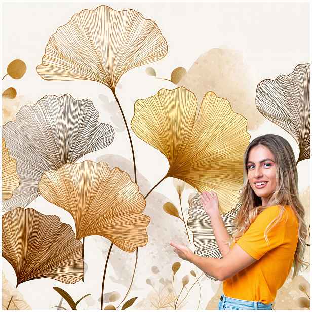 Fototapeta Obývací Pokoj Ložnice Ginkgo Listy Příroda Boho 196x260 MLN16W