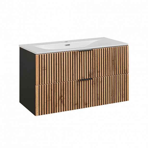 Petits-meubles UMYVADLO 100.2cm Gaia Dubové dřevo a černá barva
