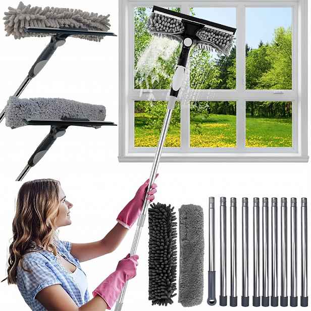 Sada Čističů Mikrovláken Mop Teleskopický Kartáč Na Mytí Oken Panelů 424 CM