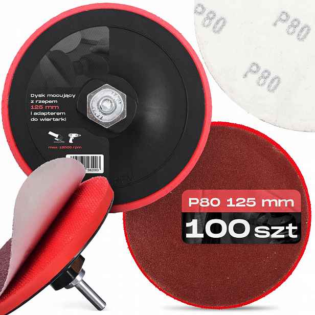 100x Brusný Papír Rzep 125 mm P80 Držák Leštícího Disku Pad M14 7D