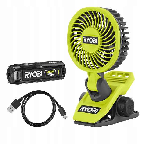 Ryobi Upínací ventilátor 4V Usb Lithium s akumulátorem 2.0 Ah kabel