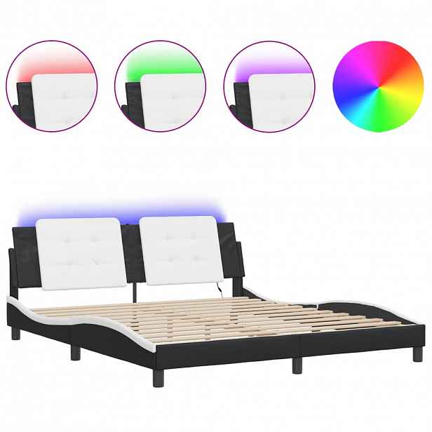 vidaXL Rám postele s LED bez matrace Zadar černý a bílý 180x200 cm