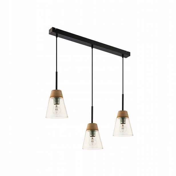 Závěsná lampa Domino Černá Jantarové skleněné stínítko 3xE27 Stropní Svítidlo
