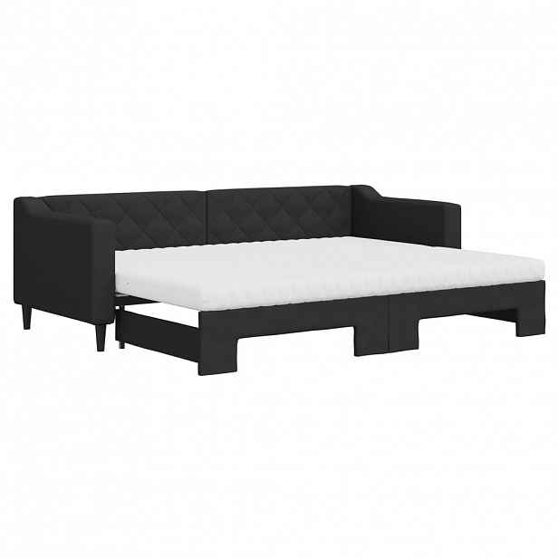 vidaXL Válenda s přistýlkou a matracemi černá 80 x 200 cm textil