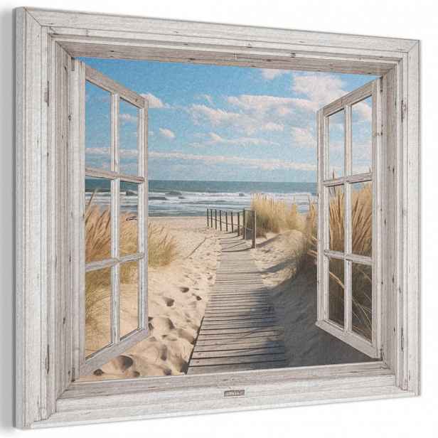MuchoWow AKUSTICKÝ obraz Okno - Moře - Pobřeží - Příroda - výhled - Pláž - Waddenské moře 100x70 cm