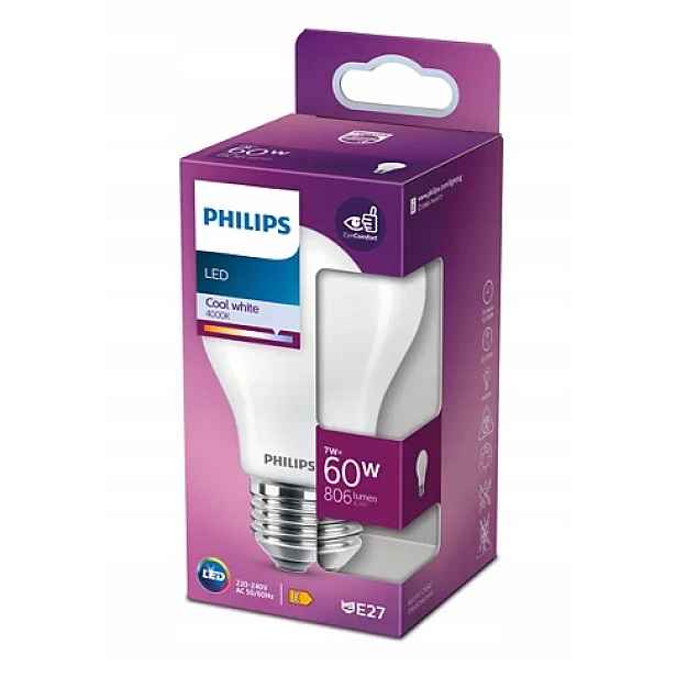 Philips Led žárovka E27 60W neutrální bílé světlo 4000K