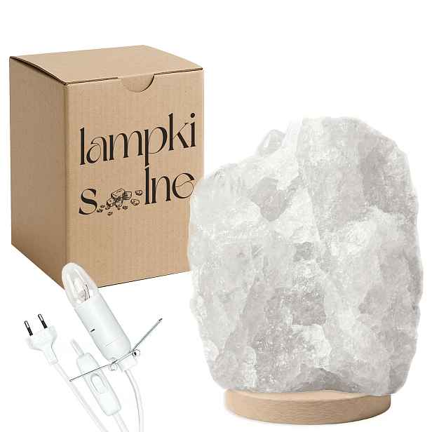 Solná lampa bílá Kłodawska z Polska 15-20 Kg Jonizator buková podstava