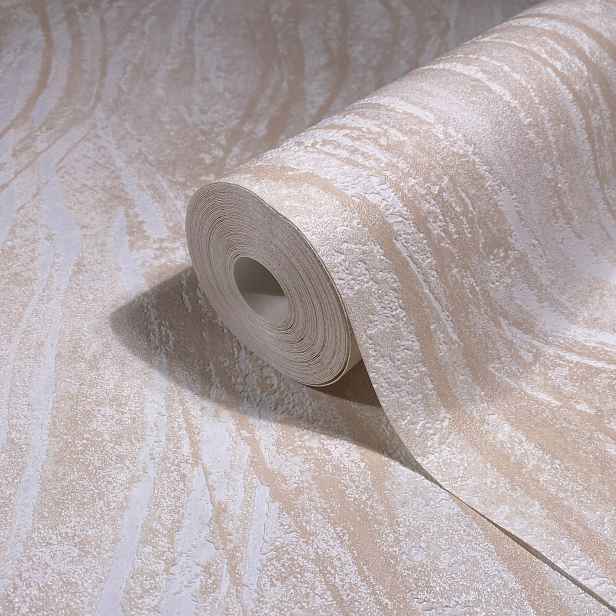 Tapeta do pokoje s vlnitou strukturou, lesklá povrchová úprava, béžová tapeta