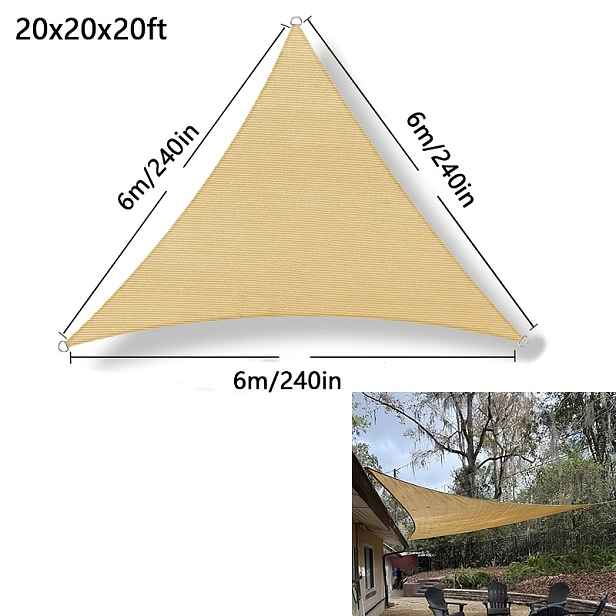 TEMU Tříúhelníková plachta do stínu v pískové béžové barvě, stínící síť z HDPE materiálu, trojúhelníková sluneční plachta, žlutá baldachýnová plachta