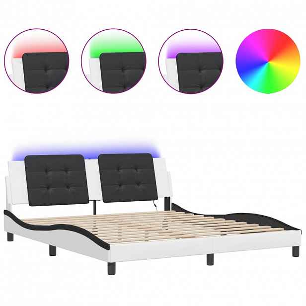 vidaXL Rám postele s LED bez matrace Zadar bílý a černý 180x200 cm