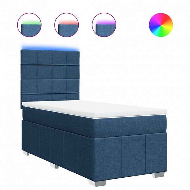 vidaXL Box spring postel s matrací modrá 100 x 200 cm textil