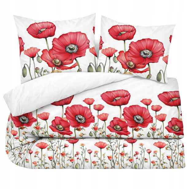 Povlečení 180x200 s květy Maki 100% bavlna červená Oeko-tex