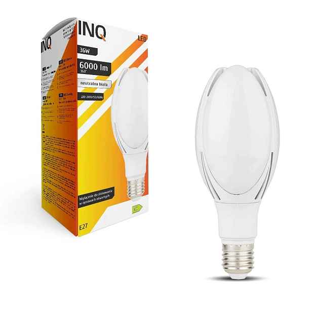 Silná Led pouliční žárovka E27 Profi 36W T96 6000lm 4000K Inq