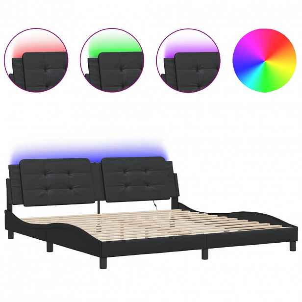 vidaXL Rám postele s LED bez matrace Zadar černý 200 x 200 cm