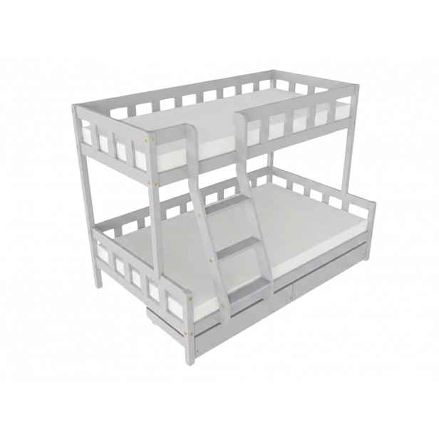 Benlemi Patrová postel PLOTTY s předním žebříkem 90x200, 120x200 cm Zvolte barvu: Světle šedá, Zvolte šuplík: Dvojitý úložný šuplík, Zvolte stranu: V…