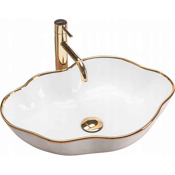 Keramická umyvadlová deska Pearl Gold Edge Bílá Zlatá Rant Rea