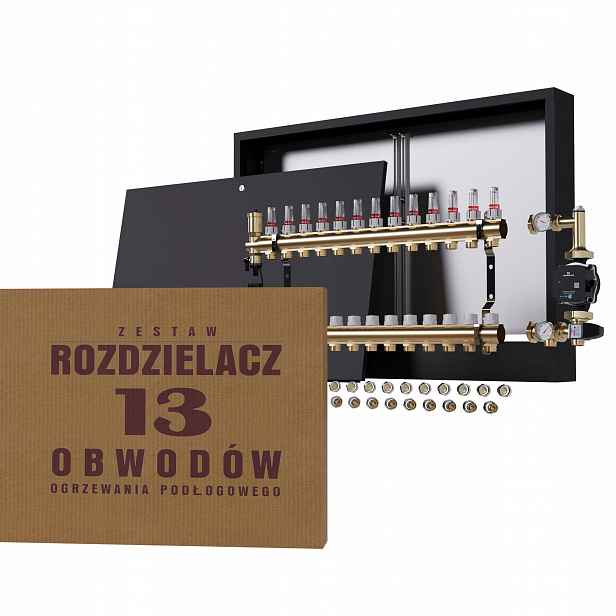 Rozdělovač pro podlahovku 13 s spojkami, čerpadlo Grundfos nástěnná černá