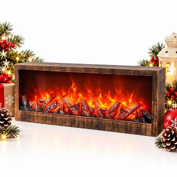 Velký Led Dekorační Krb 60 CM Atrapa Ohně Pohyblivý Plamen Usb Baterie