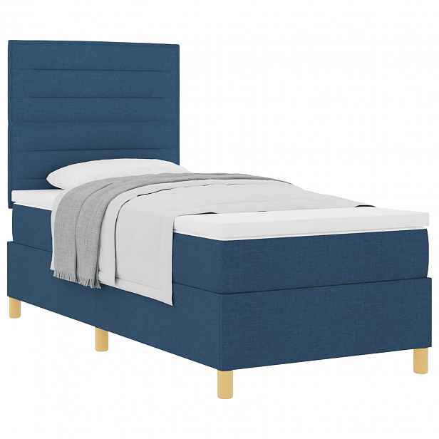 vidaXL Postel s boxspringem s matrací s čelo Modrá 90 x 190 cm textil