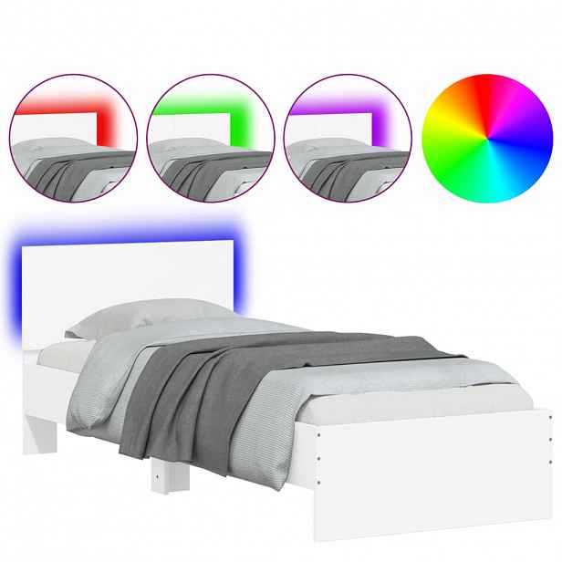 vidaXL Rám postele s čelem a LED osvětlením bílý 75 x 190 cm