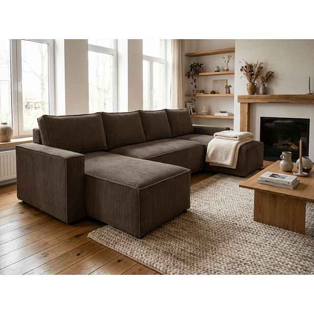 AKCE Tmavě hnědá sedací souprava do U SMART COSARO 295x140 cm II. jakost