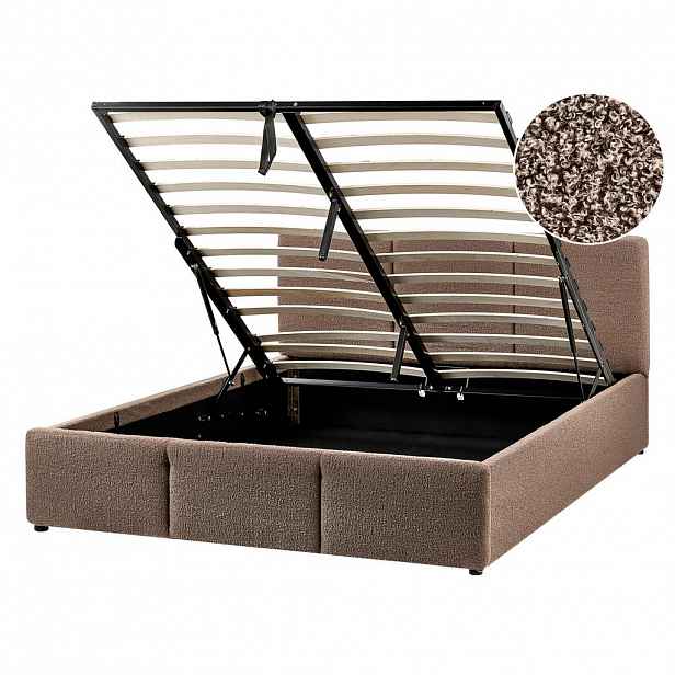Beliani POSTEL s úložným prostorem 140/200 cm Bouclé Taupe Bousse